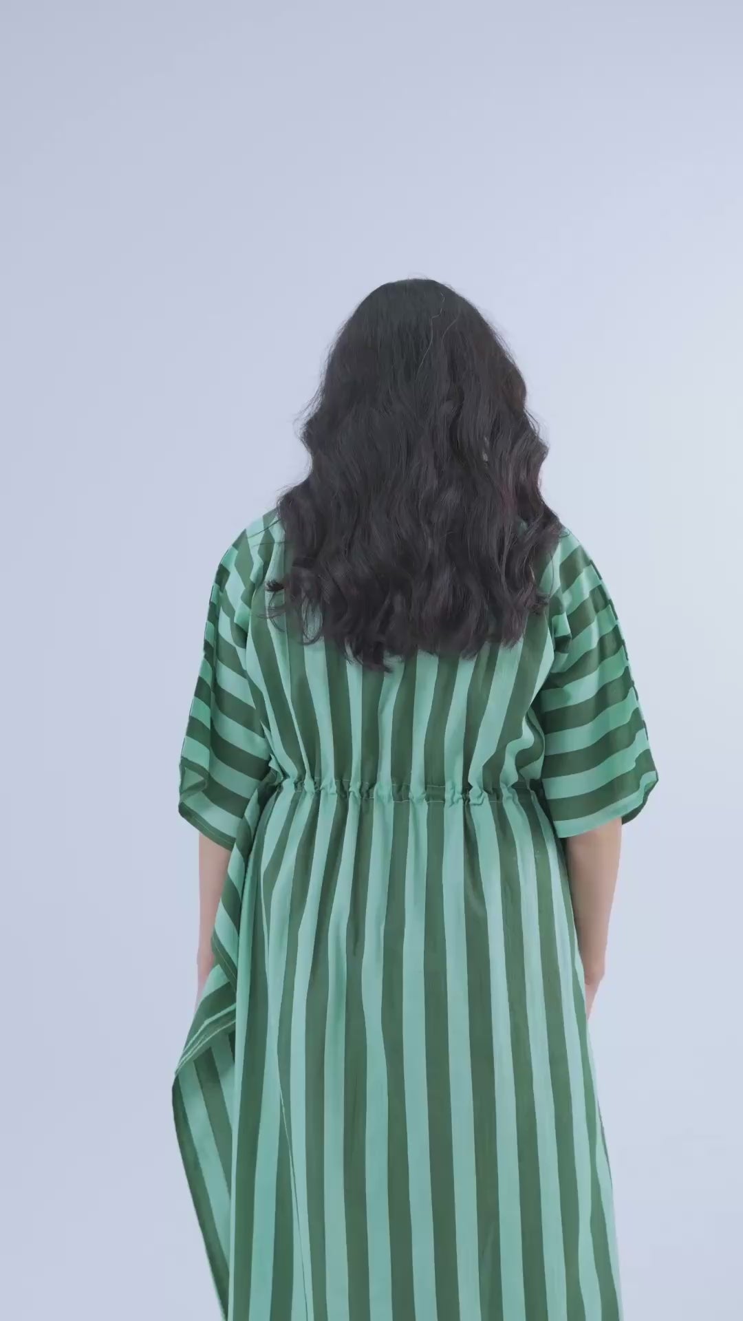 Bubble Gum Olive Hand Screen Printed Cotton Kaftan - Full Length