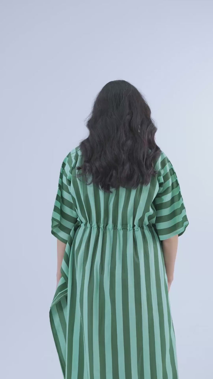 Bubble Gum Olive Hand Screen Printed Cotton Kaftan - Full Length