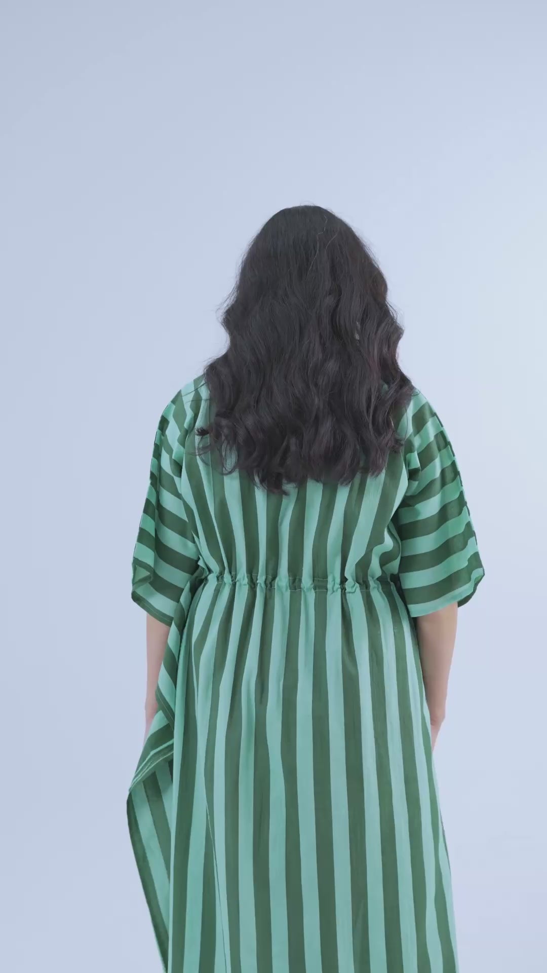 Bubble Gum Olive Hand Screen Printed Cotton Kaftan - Full Length