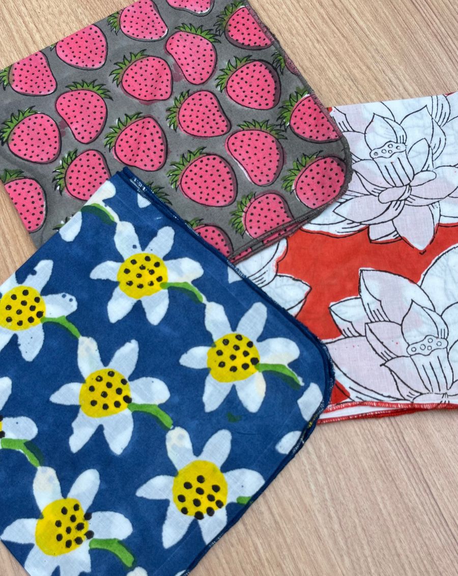 Berry Blossom- Set of 3 Cotton Mulmul Handkerchief