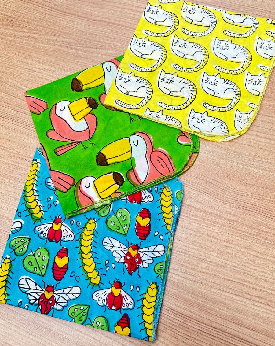 Jungle Joy- Set of 3 Cotton Mulmul Handkerchief