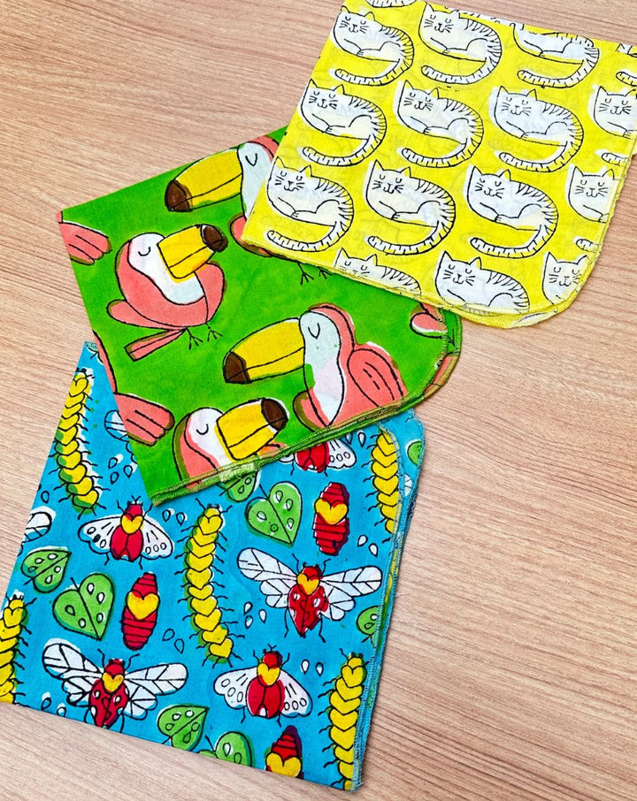 Jungle Joy- Set of 3 Cotton Mulmul Handkerchief