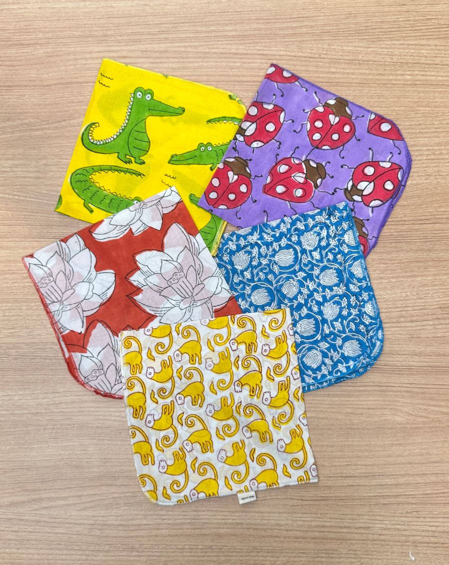 Funky Flora & Fauna- Set of 5 Cotton Mulmul Handkerchief