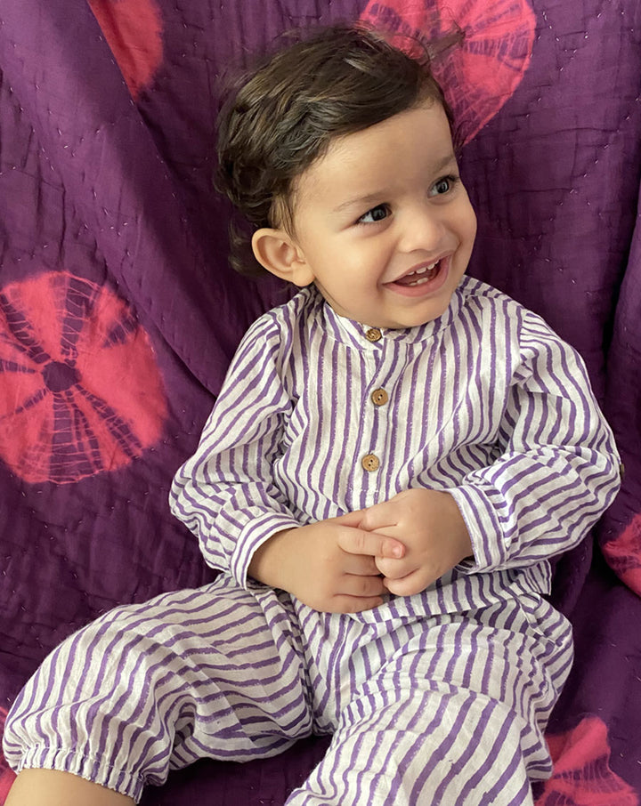 Purple Cotton Kurta Pyjama Set for Kids