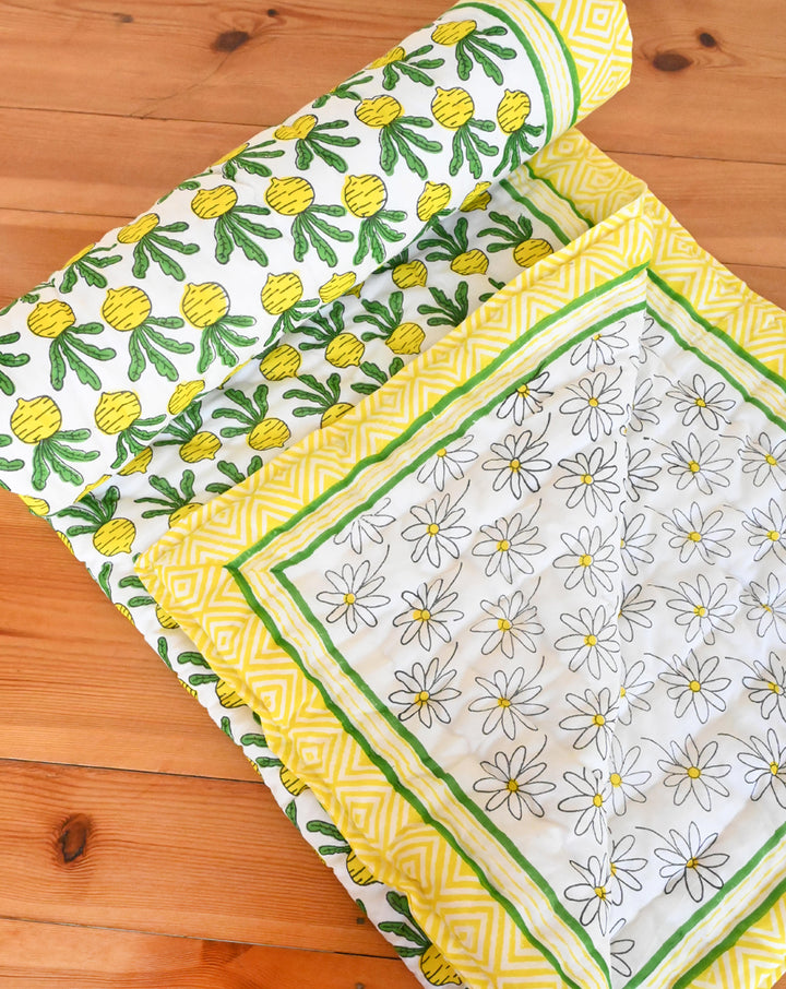 Beet-the-Daisy Hand Block Printed Cotton Quilt