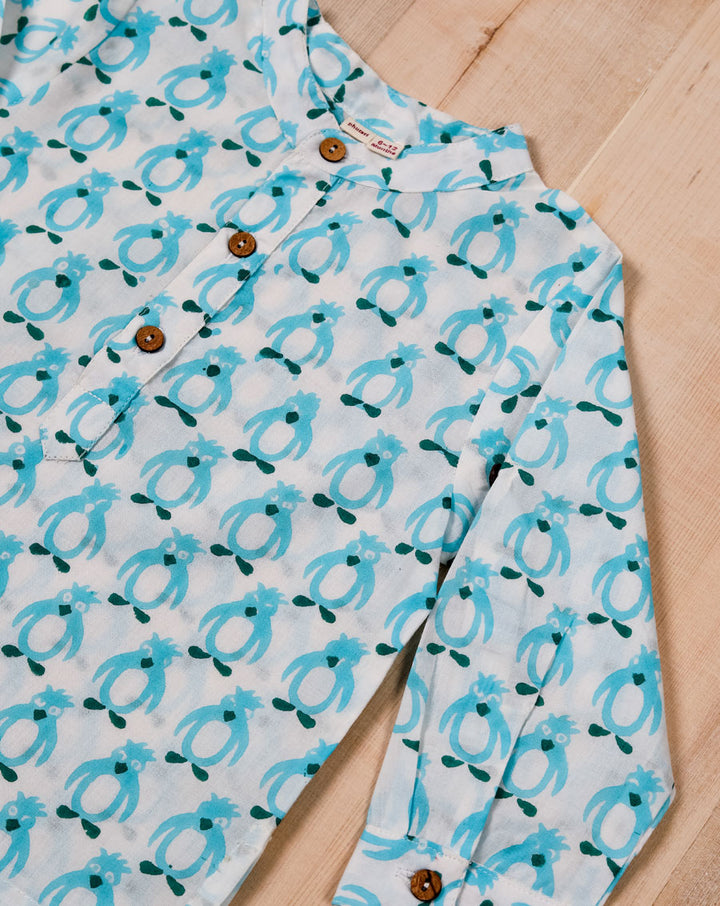 Blue Penguin Cotton Kurta Pyjama Set for Kids - SALE