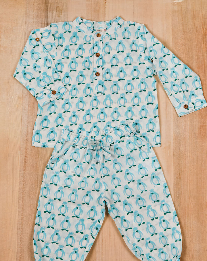 Blue Penguin Cotton Kurta Pyjama Set for Kids - SALE