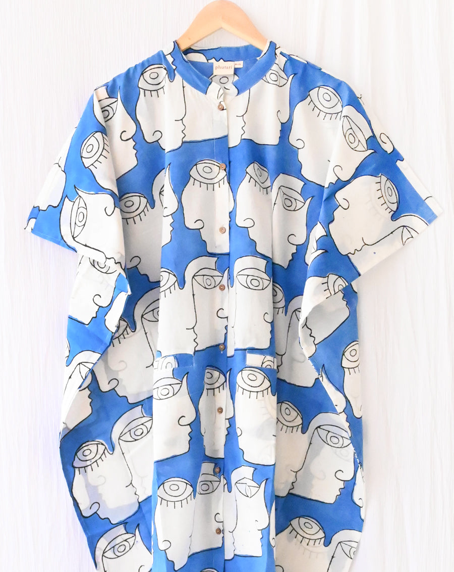Chehre Hand Block Printed Cotton Midi Kaftan Shirt