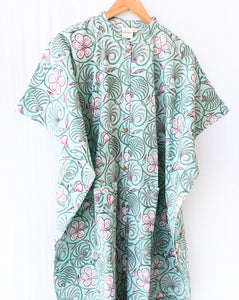 Butterfly Effect Hand Block Printed Cotton Kaftan Shirt - Full Length