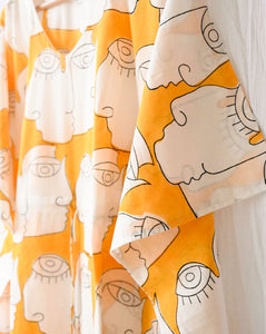 Chehre Hand Block Printed Cotton Kaftan - Full Length