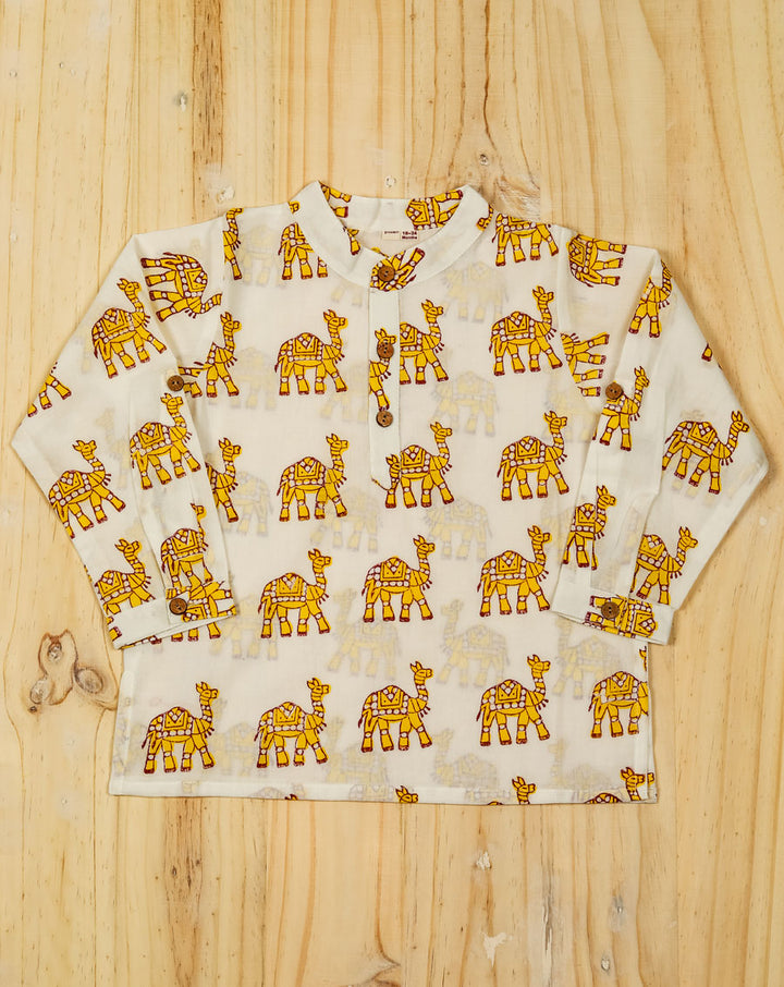 Camel March Cotton Kurta Pyjama Set for Kids