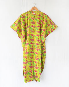 Cat-A-Pillar Hand Block Printed Cotton Midi Kaftan Shirt