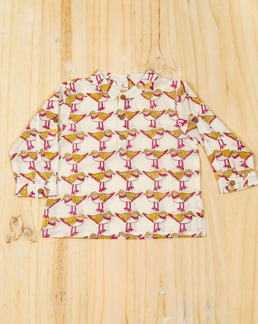 Chirping Birdies Cotton Kurta Pyjama Set for Kids