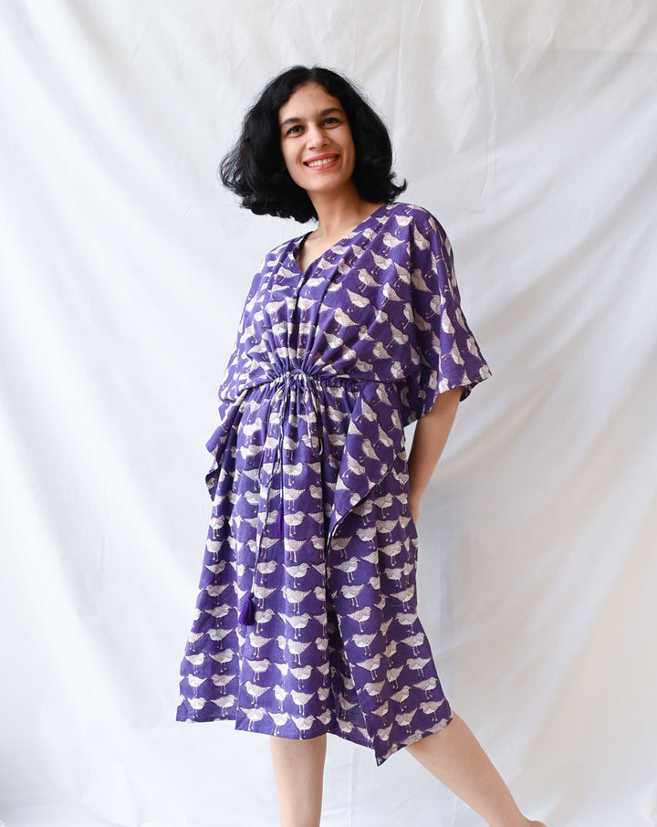 Chirping Birdies Hand Block Printed Cotton Kaftan