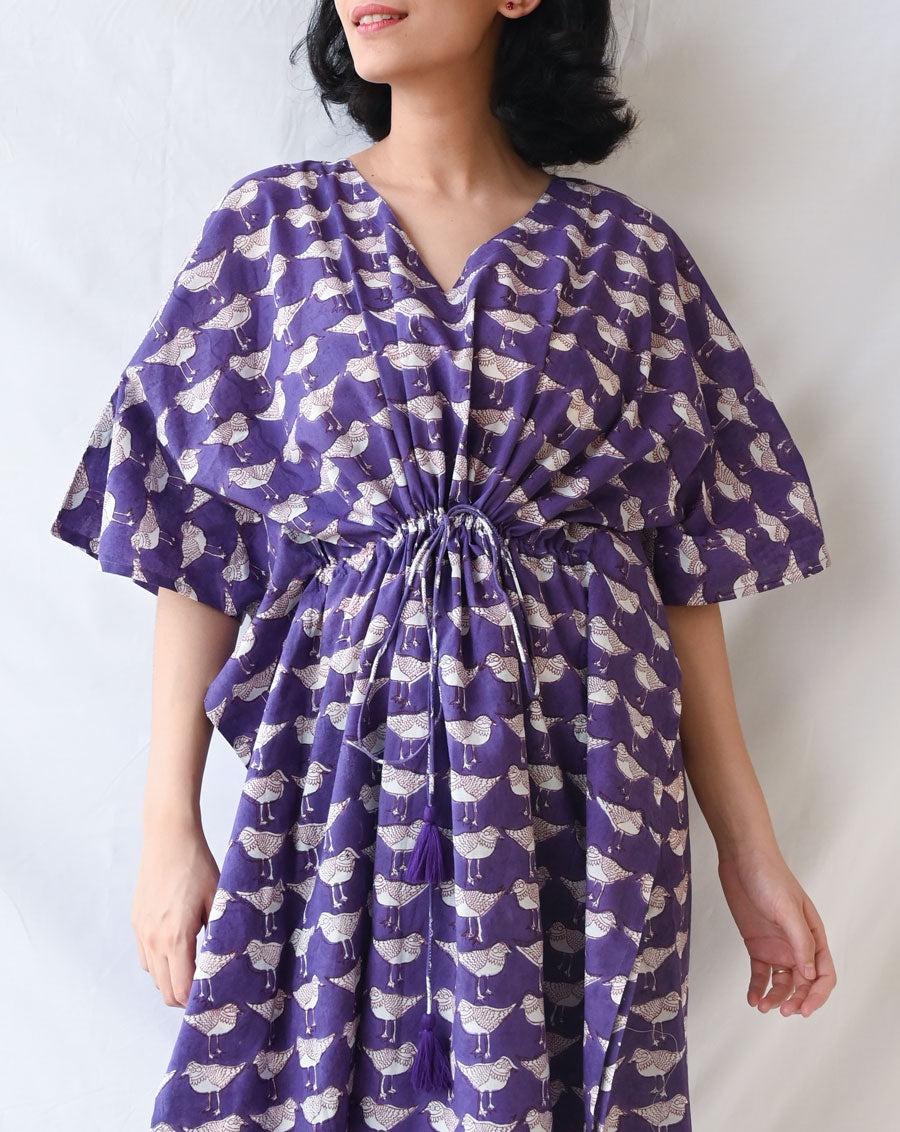 Chirping Birdies Hand Block Printed Cotton Kaftan