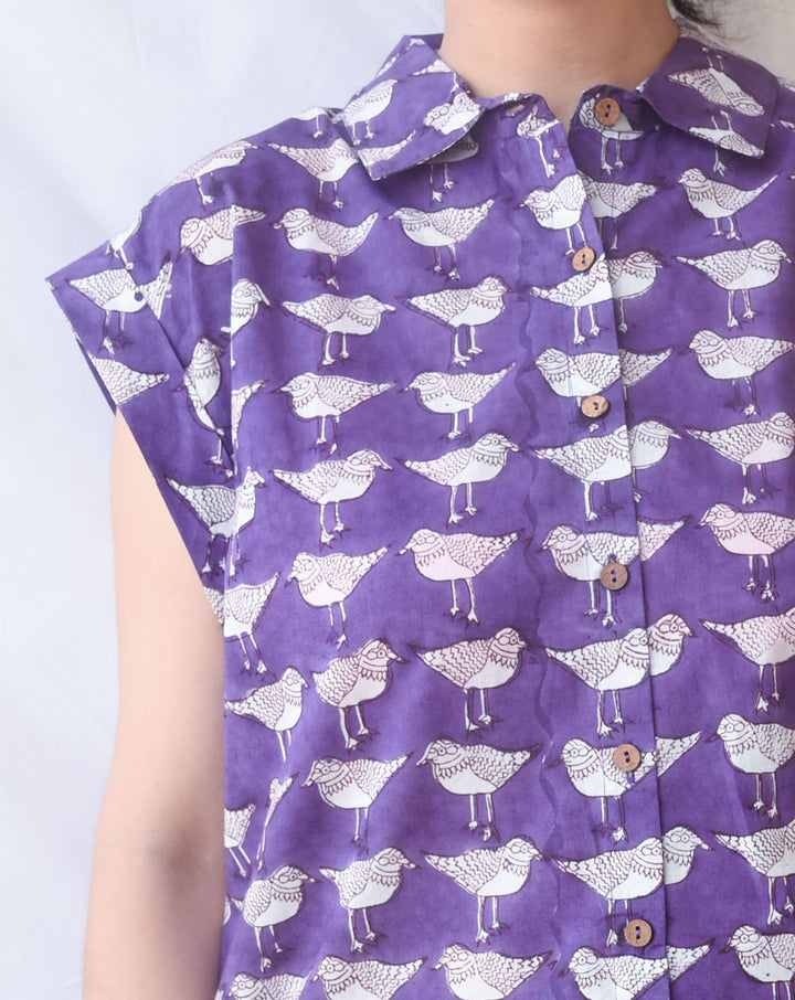 Chirping Birdies Shortees - Soft cotton shirt & shorts loungewear set