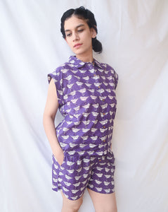 Chirping Birdies Shortees - Soft cotton shirt & shorts loungewear set