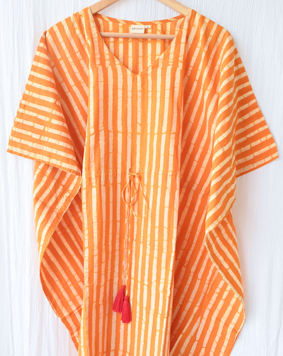 Dhaari Hand Block Printed Cotton Kaftan - Full Length