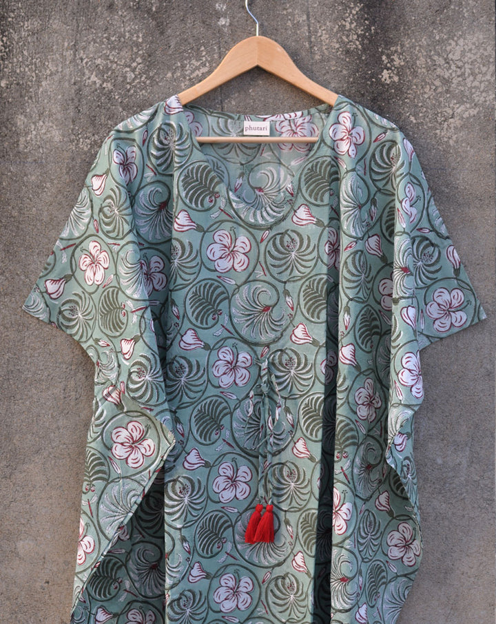 Dhoosar Bagh Hand Block Printed Cotton Kaftan - Full Length