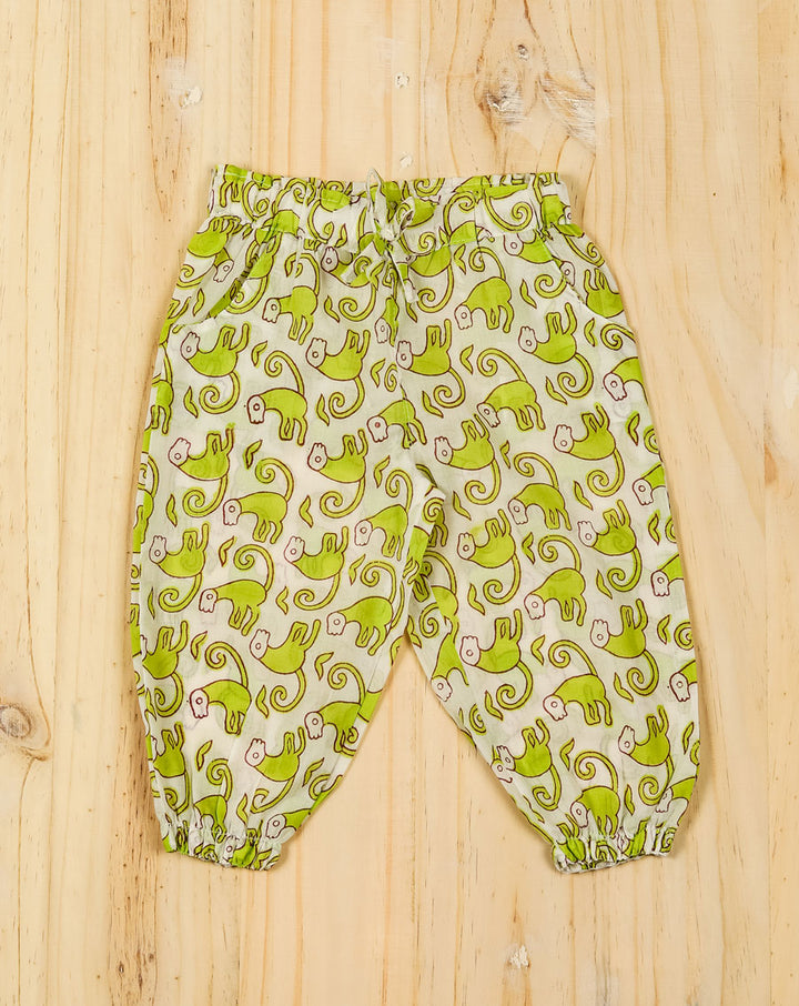 Funky Monkey Green Cotton Kurta Pyjama Set for Kids