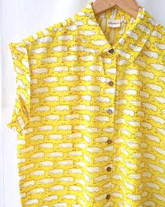 Happy Hippos Shortees in Yellow - Soft cotton shirt & shorts loungewear set