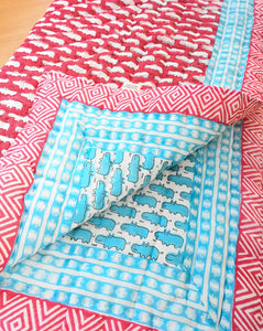 Happy Hippos Hand Block Printed Cotton Quilt