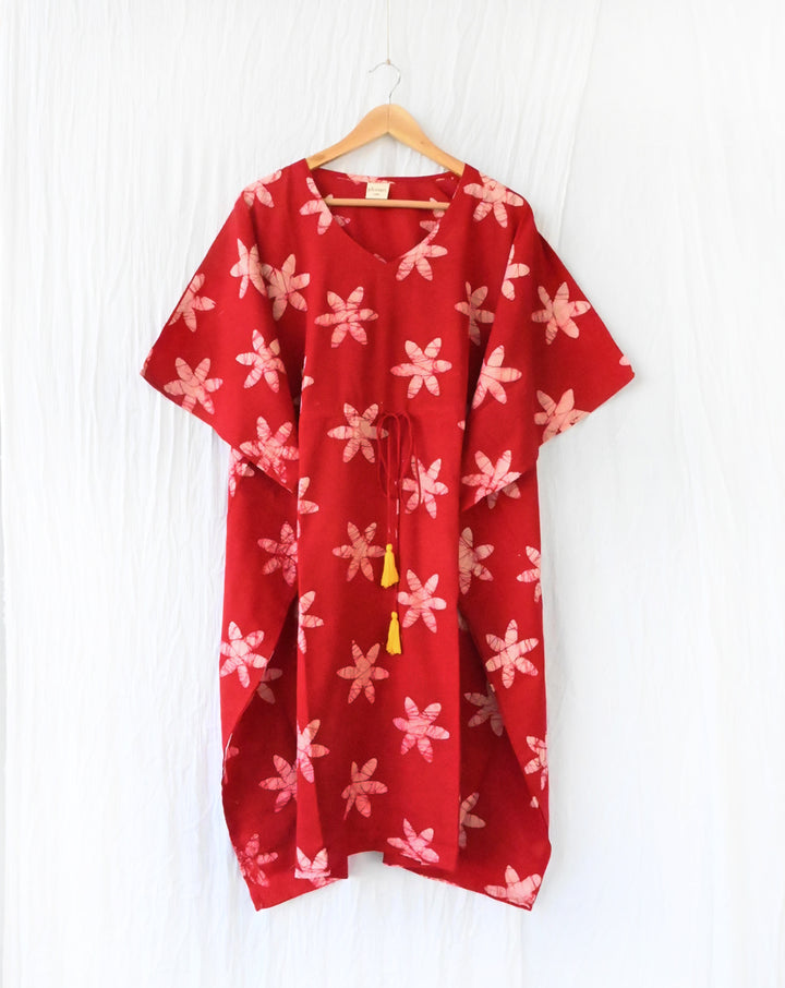 Gul Hand Block Printed Cotton Kaftan - Midi Length