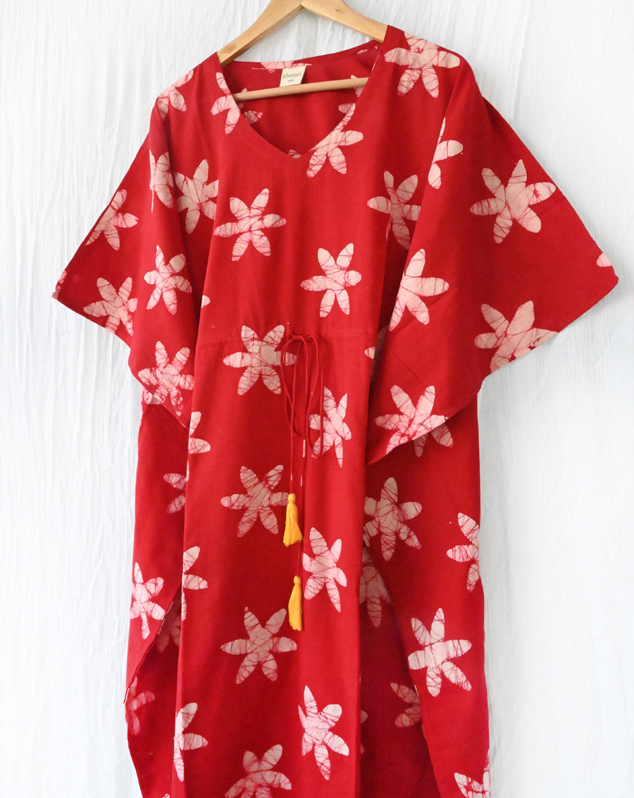 Gul Hand Block Printed Cotton Kaftan - Midi Length
