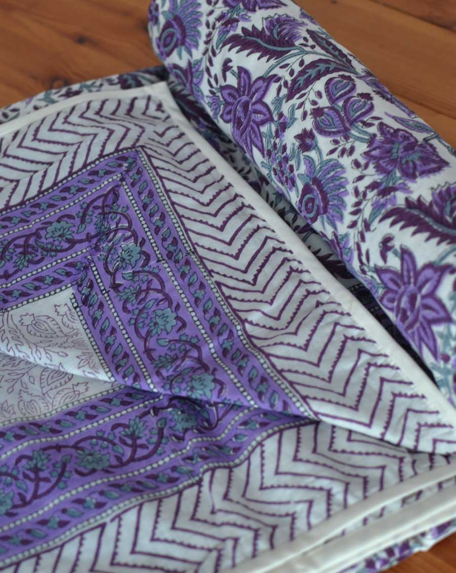 Lavender Hand Block Printed Cotton Dohar
