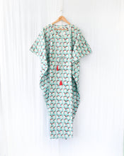 Load image into Gallery viewer, Mint Strawberry Hand Block Printed Cotton Kaftan - Full Length - Minor Defect FK15
