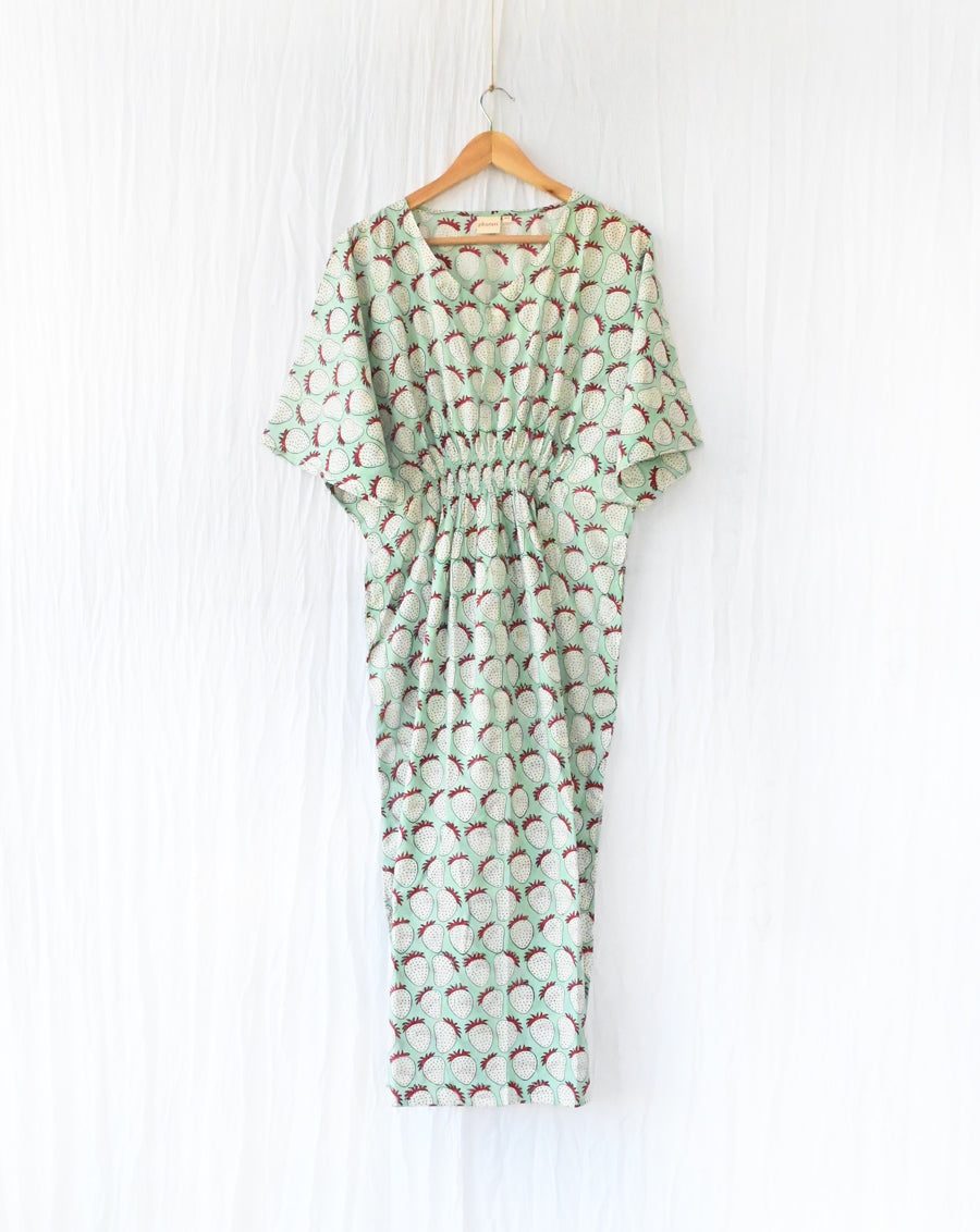 Mint Strawberry Senorita - Soft Cotton Kaftan Dress