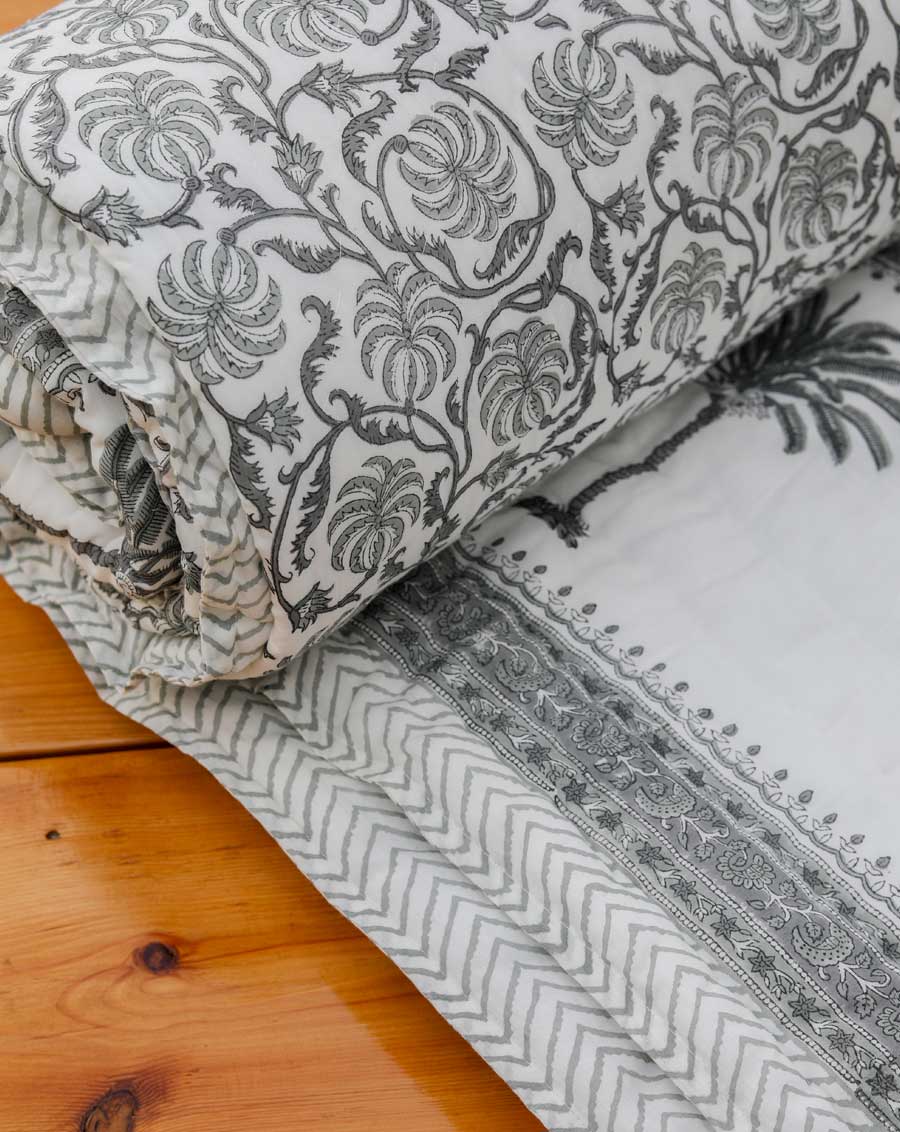 Palm Tree Hand Block Printed Cotton Quilt