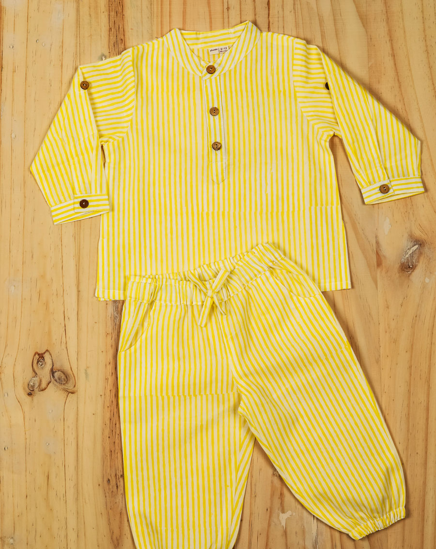 Peeli Dhaari Cotton Kurta Pyjama set for babies