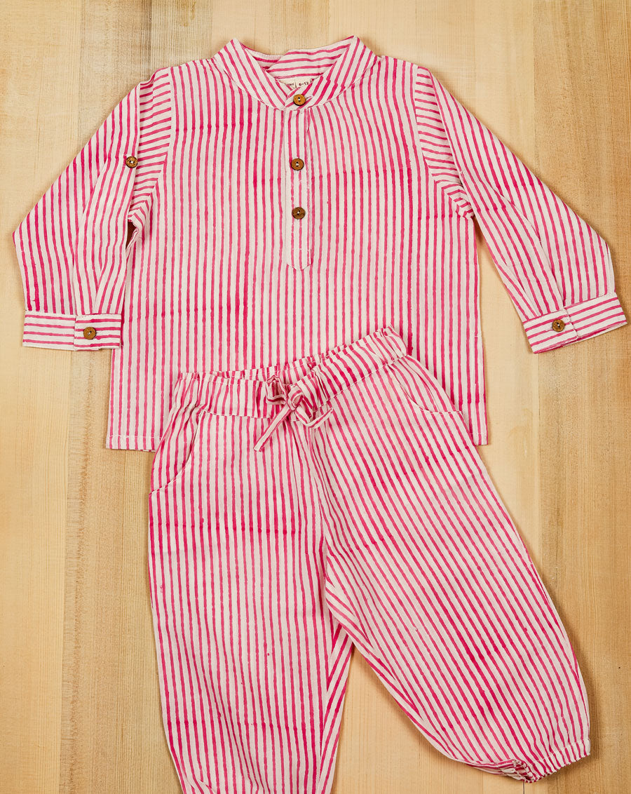 Pink Cotton Kurta Pyjama Set for Kids