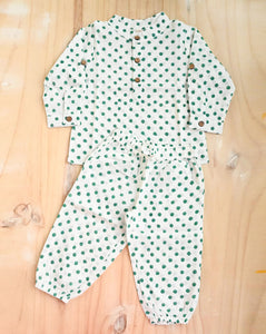 Green Polkas Cotton Kurta Pyjama set for babies
