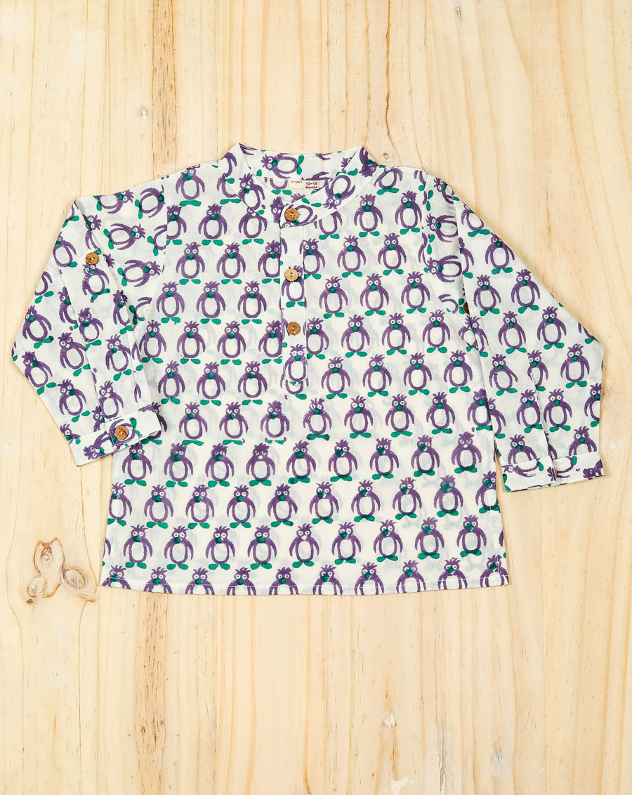 Penguin Purple Cotton Kurta Pyjama Set for Kids