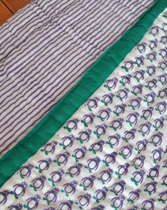 Purple Penguin Stripes GOTS Certified Organic Cotton Quilt for Babies/Kids