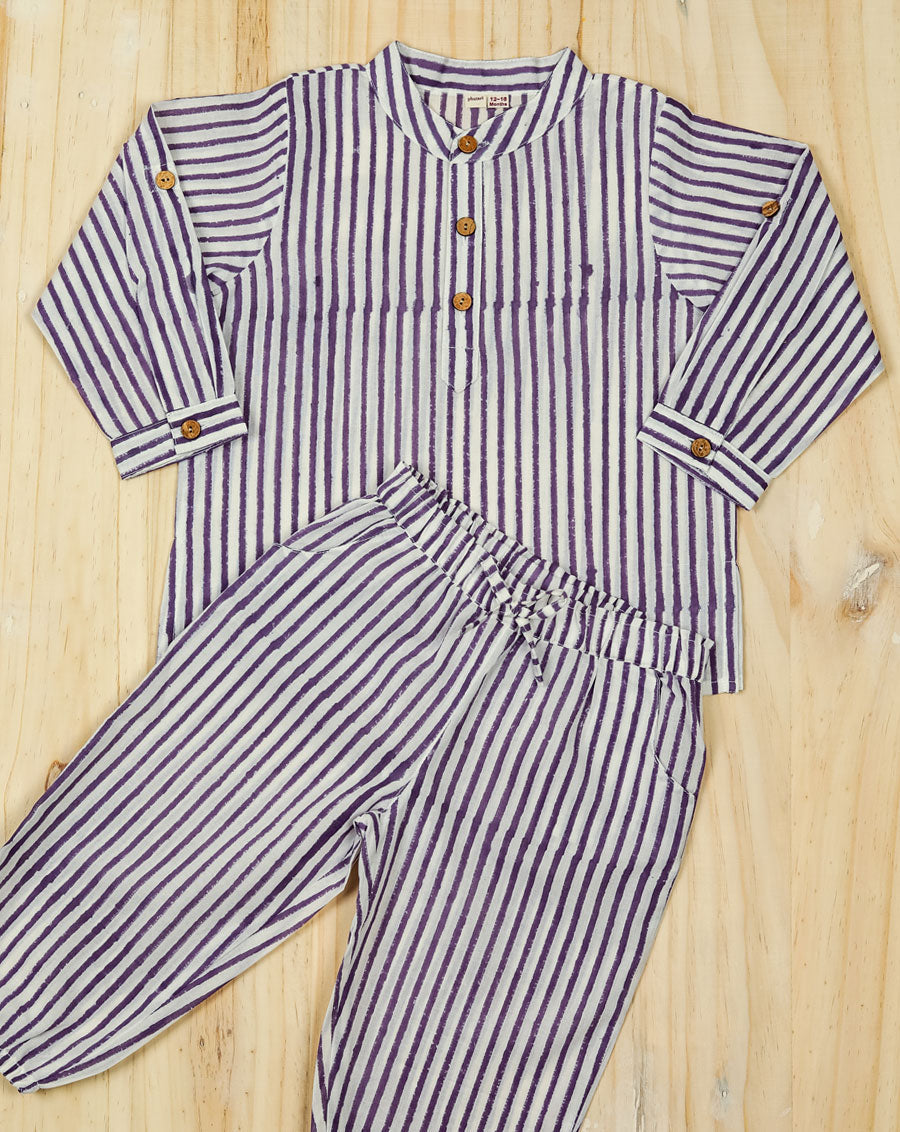 Purple Cotton Kurta Pyjama Set for Kids (Minor Defect P3)