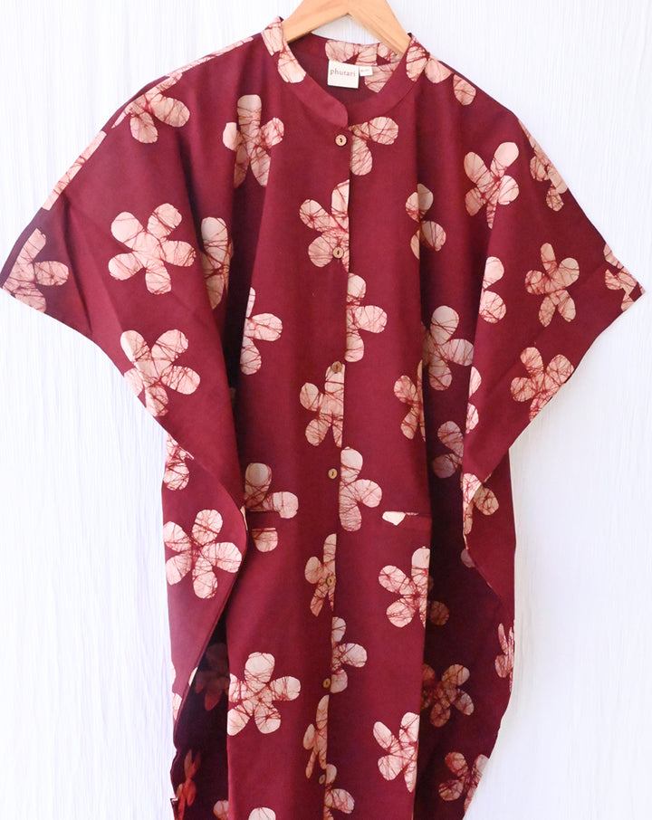 Shahi Batik Hand Block Printed Cotton Kaftan Shirt - Full Length