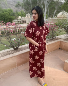 Shahi Batik Hand Block Printed Cotton Kaftan Shirt - Full Length