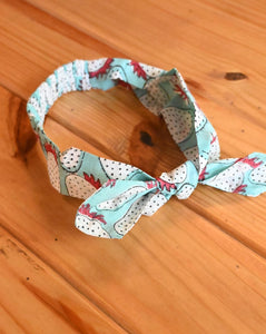 Mint Strawberry | Handcrafted Cotton Bow Hairband
