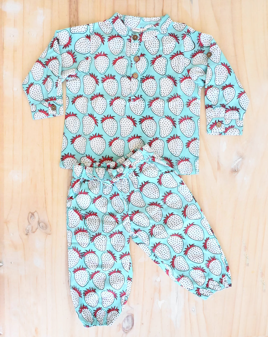 Strawberry Cotton Kurta Pyjama Set for Kids
