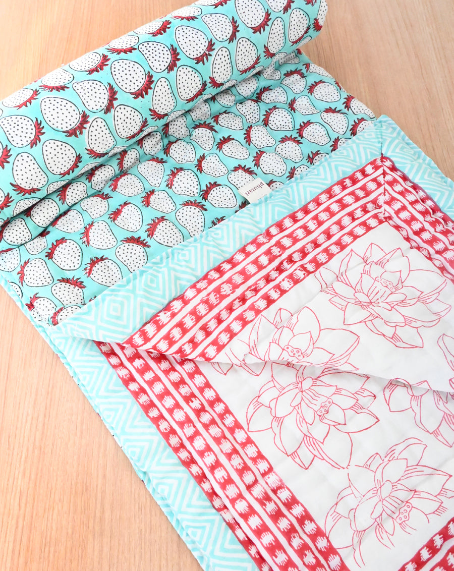 Strawberry GOTS Certified Organic Cotton Quilt for Babies/Kids