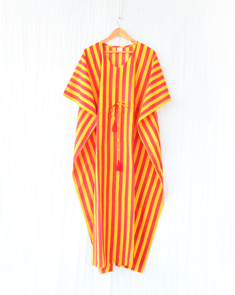 Bandstands Hand Block Printed Cotton Kaftan - Full Length - Minor Defect FK18