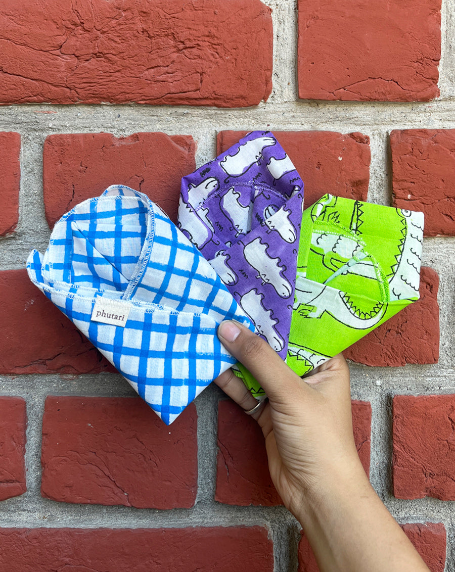 Set of 3 Cotton Mulmul Handkerchief -Best Seller Collection