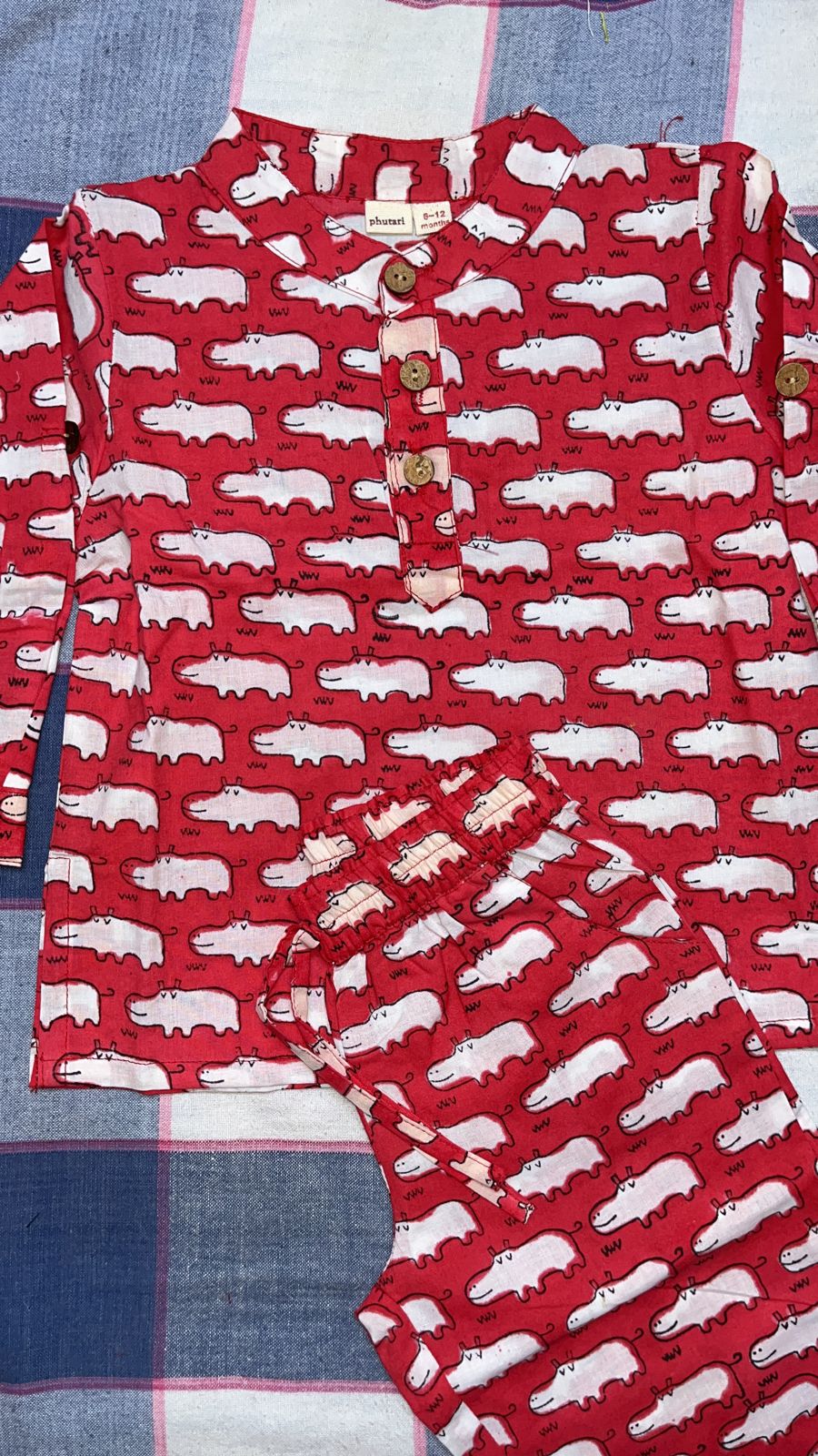 Happy Hippos Cotton Kurta Pyjama Set for Kids - Minor Defect BKP-A6