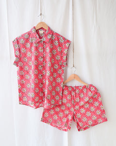 Whoopsie Daisy Shortees - Soft cotton shirt & shorts loungewear set