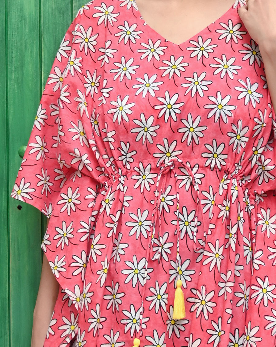 Whoopsie Daisy Hand Block Printed Cotton Kaftan - Full Length