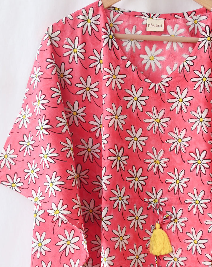 Whoopsie Daisy Hand Block Printed Cotton Kaftan - Midi Length