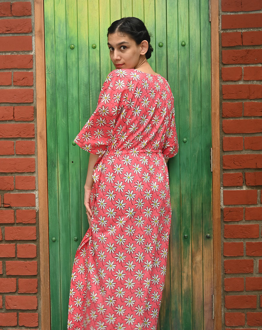 Whoopsie Daisy Hand Block Printed Cotton Kaftan - Full Length